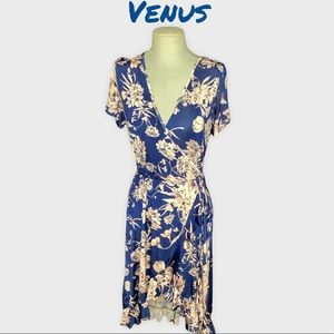VENUS BLUE SEXY FLORAL WRAP DRESS SIZE MED